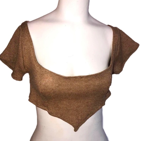 Neutral Tan Knit Corset Crop - Picture 2 of 4